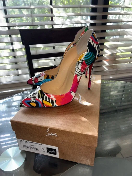 Christian Louboutin Multicolor Patent Leather Stiletto Pumps with Red Soles - Picture 5 of 7